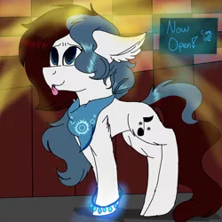 Size: 468x468 | Tagged: safe, artist:brokensilence, banned from derpibooru, deleted from derpibooru, derpibooru import, oc, oc:mira songheart, :p, clothes, collar, mirabetes, party sign, ponysona, scarf, tongue out