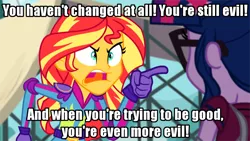 Size: 960x540 | Tagged: safe, banned from derpibooru, deleted from derpibooru, derpibooru import, edit, edited screencap, screencap, sci-twi, sunset shimmer, twilight sparkle, equestria girls, friendship games, angry, caption, exploitable meme, image macro, meme, sunset yells at twilight, text, the simpsons