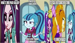 Size: 1716x1004 | Tagged: safe, banned from derpibooru, deleted from derpibooru, derpibooru import, adagio dazzle, aria blaze, sonata dusk, equestria girls, caption, image macro, meme, metalocalypse, text, the dazzlings, wrong aspect ratio