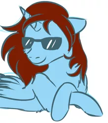 Size: 1280x1458 | Tagged: safe, artist:druggyderp, banned from derpibooru, deleted from derpibooru, derpibooru import, oc, unofficial characters only, alicorn, prone, simple background, smiling, solo, sunglasses, white background