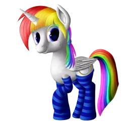 Size: 2000x2016 | Tagged: safe, artist:prismawatercolor, banned from derpibooru, deleted from derpibooru, derpibooru import, oc, oc:prisma watercolor, unofficial characters only, alicorn, pony, alicorn oc, clothes, colored eyelashes, freckles, horn, multicolored hair, rainbow hair, simple background, socks, solo, striped socks, transparent background, wings