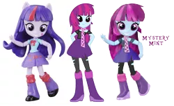 Size: 986x602 | Tagged: safe, artist:shyandmighty, banned from derpibooru, deleted from derpibooru, derpibooru import, mystery mint, twilight sparkle, twilight sparkle (alicorn), alicorn, equestria girls, boots, clothes, doll, equestria girls minis, high heel boots, mockup, scarf, shoes, skirt, stars, toy