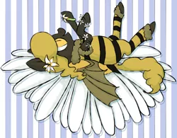 Size: 896x698 | Tagged: safe, artist:tilling-tan, banned from derpibooru, deleted from derpibooru, derpibooru import, oc, oc:black mambo, unofficial characters only, bat pony, pony, animal costume, bee costume, clothes, costume, flower, solo