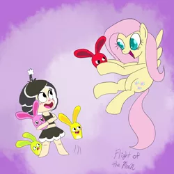 Size: 1000x1000 | Tagged: safe, artist:flight-of-the-moon, banned from derpibooru, deleted from derpibooru, derpibooru import, fluttershy, annoyed, clothes, crossover, cute, hanazuki, hanazuki: full of treasures, hemka, lime green hemka, meta, midriff, pink hemka, red hemka, shyabetes, skirt, smiling, tanktop, twitter, yellow hemka