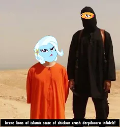 Size: 466x494 | Tagged: grimdark, banned from derpibooru, deleted from derpibooru, derpibooru import, scootaloo, trixie, chickun, exploitable meme, faic, forced meme, islamic state, meme, scootachickun, terrorism