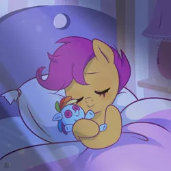 Size: 998x999 | Tagged: safe, artist:jumblehorse, banned from derpibooru, deleted from derpibooru, derpibooru import, rainbow dash, scootaloo, pegasus, pony, 30 minute art challenge, bed, cuddling, cute, cutealoo, eyes closed, hug, nuzzling, plushie, scootalove, sleeping, snuggling