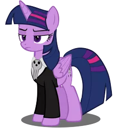 Size: 2688x2888 | Tagged: safe, artist:silverbulletdash9000, banned from derpibooru, deleted from derpibooru, derpibooru import, twilight sparkle, twilight sparkle (alicorn), alicorn, pony, alternate hairstyle, clothes, crossover, death the kid, female, folded wings, high res, mare, simple background, solo, soul eater, suit, transparent background, vector, wings