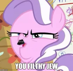 Size: 517x500 | Tagged: safe, banned from derpibooru, deleted from derpibooru, derpibooru import, diamond tiara, funny, hitler did nothing wrong, hitler moustache, jew, meme, offensive, solo, triggered, triple chin