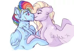Size: 2160x1512 | Tagged: safe, artist:dingobreath, banned from derpibooru, deleted from derpibooru, derpibooru import, derpy hooves, rainbow dash, pegasus, pony, boop, chest fluff, derpydash, female, lesbian, mare, noseboop, scar, shipping, simple background, white background