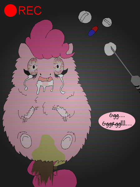 Size: 600x800 | Tagged: grimdark, questionable, artist:mutagen, banned from derpibooru, deleted from derpibooru, derpibooru import, pinkie pie, fluffy pony, abuse, bloodshot eyes, drugs, fluffy pony grimdark, horror, image, pinkiefluff, png, poop, ringmaster, smiling, torture, urine