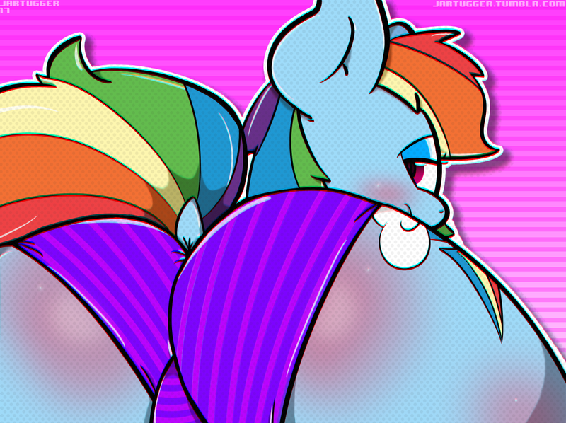 Size: 1274x952 | Tagged: questionable, artist:jartugger, banned from derpibooru, deleted from derpibooru, derpibooru import, rainbow dash, anus cameltoe, butt, clothes, dock, female, panties, plot, rainbutt dash, solo, solo female, striped underwear, underwear