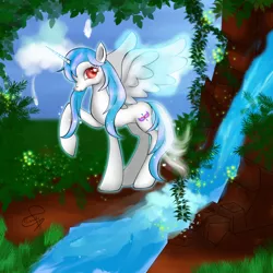 Size: 2000x2000 | Tagged: safe, artist:hanaty, banned from derpibooru, deleted from derpibooru, derpibooru import, oc, unofficial characters only, alicorn, pony, alicorn oc, horn, solo, waterfall, wings