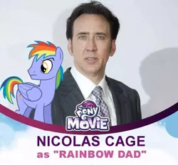 Size: 720x668 | Tagged: safe, banned from derpibooru, deleted from derpibooru, derpibooru import, rainbow blaze, my little pony: the movie, exploitable meme, meme, mlp movie cast icons, my little pony logo, nicolas cage, voice actor reveal meme