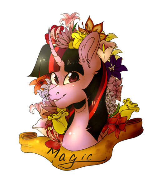 Size: 715x830 | Tagged: safe, artist:pinch-of-salt, banned from derpibooru, deleted from derpibooru, derpibooru import, liza doolots, petunia, tootsie flute, twilight sparkle, curved horn, flower, horn, rose, simple background, solo, transparent background