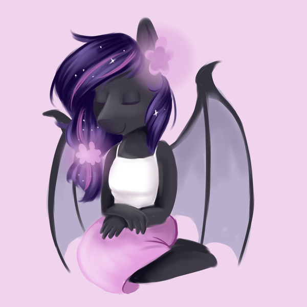Size: 1024x1024 | Tagged: safe, artist:wolfgirl7041, banned from derpibooru, deleted from derpibooru, derpibooru import, oc, unofficial characters only, anthro, bat pony, anthro oc, eyes closed, kneeling, simple background, solo