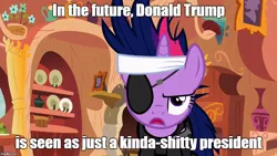 Size: 888x500 | Tagged: safe, banned from derpibooru, deleted from derpibooru, derpibooru import, twilight sparkle, it's about time, donald trump, in the future, politics, vulgar