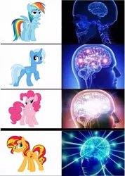 Size: 857x1202 | Tagged: suggestive, banned from derpibooru, deleted from derpibooru, derpibooru import, pinkie pie, rainbow dash, sunset shimmer, trixie, equestria girls, bedroom eyes, brain, brain expands, butt, meme, plot, waifu, whomst