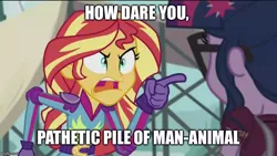 Size: 800x450 | Tagged: safe, banned from derpibooru, deleted from derpibooru, derpibooru import, screencap, sci-twi, sunset shimmer, twilight sparkle, equestria girls, friendship games, angry, battlefield earth, caption, exploitable meme, image macro, meme, nostalgia critic, spoony, sunset yells at twilight, terl, text