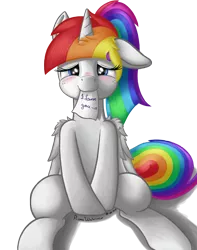 Size: 2000x2536 | Tagged: safe, artist:prismawatercolor, banned from derpibooru, deleted from derpibooru, derpibooru import, oc, oc:prisma watercolor, unofficial characters only, alicorn, pony, alicorn oc, blushing, horn, love letter, mouth hold, multicolored hair, ponytail, rainbow hair, simple background, sitting, solo, transparent background, wings