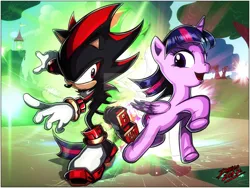 Size: 900x675 | Tagged: safe, artist:theinsanedarkone, banned from derpibooru, deleted from derpibooru, derpibooru import, twilight sparkle, alicorn, chaos control, commission, shadow the hedgehog, shadtwi, signature, sonic the hedgehog (series), twilight sparkle (alicorn)