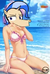 Size: 500x732 | Tagged: safe, artist:10art1, banned from derpibooru, deleted from derpibooru, derpibooru import, anthro, unicorn, bikini, clothes, collage, meme, signature, solo, swimsuit, tracing meme