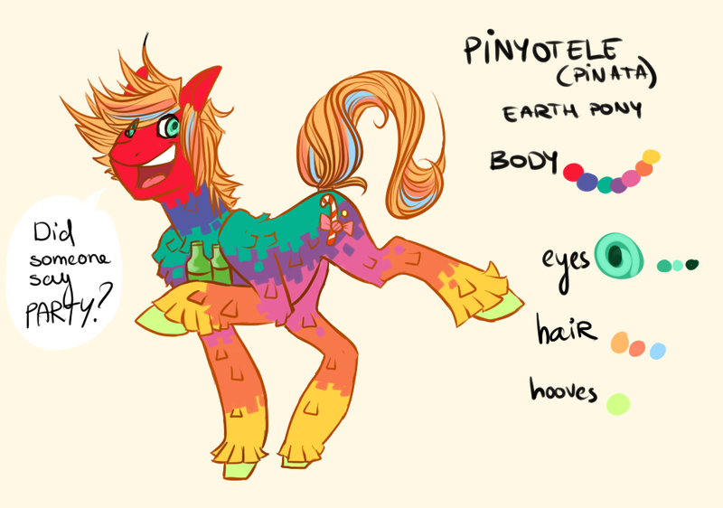 Size: 1000x702 | Tagged: safe, artist:morkemime, banned from derpibooru, deleted from derpibooru, derpibooru import, oc, oc:pinyotele, ponified, unofficial characters only, object pony, original species, pony, piñata, reference sheet, solo