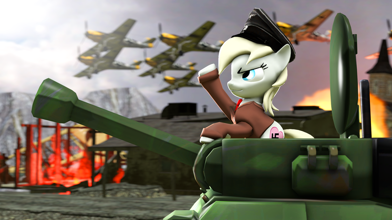 Size: 2000x1125 | Tagged: safe, artist:furima, banned from derpibooru, deleted from derpibooru, derpibooru import, oc, oc:aryanne, unofficial characters only, 3d, nazi, plane, source filmmaker