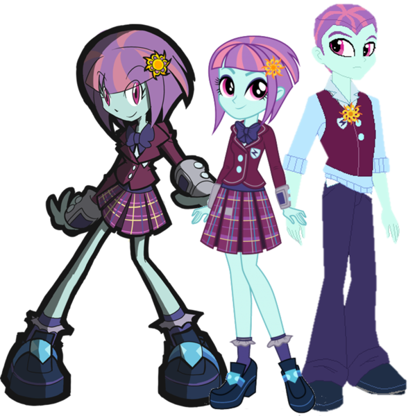 Size: 1122x1125 | Tagged: safe, artist:mike437, artist:rvceric, artist:xebck, banned from derpibooru, deleted from derpibooru, derpibooru import, edit, sunny flare, equestria girls, art theft, equestria guys, rule 63, sunlight blaze, vector