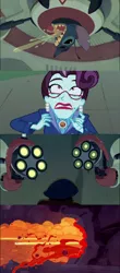 Size: 592x1350 | Tagged: safe, banned from derpibooru, deleted from derpibooru, derpibooru import, principal abacus cinch, equestria girls, friendship games, crossover, death, explosion, laser, laser gun, lilo and stitch, shooting