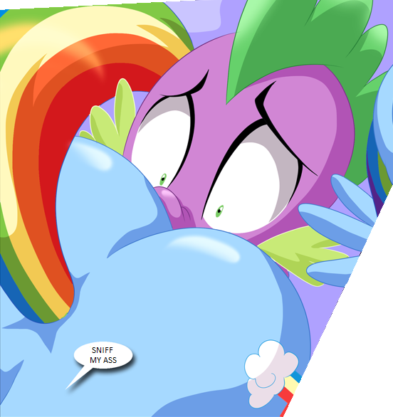 Size: 552x586 | Tagged: explicit, artist:bbmbbf, banned from derpibooru, deleted from derpibooru, derpibooru import, edit, rainbow dash, spike, dragon, comic:the secret ingredient is fluttershy...fluttershy, equestria untamed, ass, butt, butt sniffing, comic, dialogue, faceful of ass, female, image, male, older, older spike, palcomix, pinpoint eyes, png, rainbowspike, rainbutt dash, shipping, speech bubble, straight