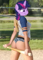 Size: 578x800 | Tagged: suggestive, banned from derpibooru, deleted from derpibooru, derpibooru import, twilight sparkle, anthro, human, baseball bat, dat butt, meme, tara strong