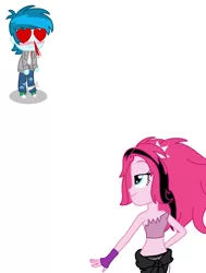 Size: 1595x2112 | Tagged: suggestive, artist:mlprocker123, banned from derpibooru, deleted from derpibooru, derpibooru import, pinkie pie, thunderbass, equestria girls, alternate hairstyle, alternate universe, blood, blushing, female, heart eyes, male, nosebleed, pinkiebass, rockerpie, shipping, straight, wingding eyes