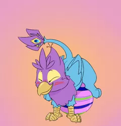 Size: 568x591 | Tagged: safe, artist:input-command, banned from derpibooru, deleted from derpibooru, derpibooru import, oc, oc:gyro feather, oc:gyro tech, unofficial characters only, gryphon, brooding, easter, easter egg, griffonized, hatching, holiday, solo, species swap