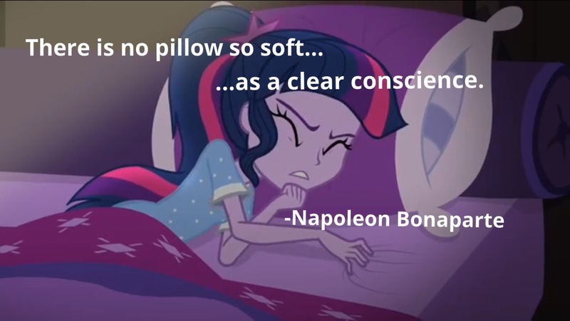 Size: 1136x640 | Tagged: safe, banned from derpibooru, deleted from derpibooru, derpibooru import, edit, edited screencap, screencap, sci-twi, twilight sparkle, equestria girls, legend of everfree, caption, image macro, meme, napoleon bonaparte, quote, sleeping, text