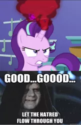 Size: 1228x1900 | Tagged: safe, banned from derpibooru, deleted from derpibooru, derpibooru import, screencap, starlight glimmer, all bottled up, anger magic, emperor palpatine, magic, star wars