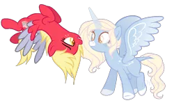 Size: 930x551 | Tagged: safe, artist:lullabyprince, banned from derpibooru, deleted from derpibooru, derpibooru import, oc, oc:celestial grace, oc:featherbrain, unofficial characters only, alicorn, pegasus, pony, base used, colored wings, colored wingtips, female, mare, multicolored wings, offspring, parent:big macintosh, parent:derpy hooves, parents:derpymac, simple background, transparent background, wings