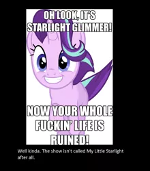 Size: 778x885 | Tagged: safe, banned from derpibooru, deleted from derpibooru, derpibooru import, starlight glimmer, exploitable meme, meme, response, vulgar