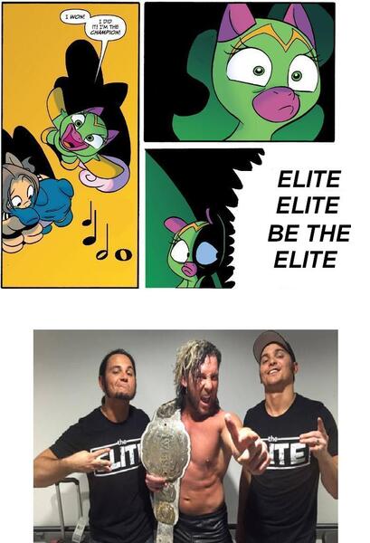 Size: 777x1140 | Tagged: safe, banned from derpibooru, deleted from derpibooru, derpibooru import, spoiler:comic, championship belt, kenny omega, new japan pro wrestling, ring of honor, sports, the elite, wrestling, young bucks