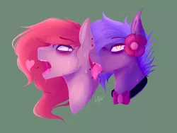 Size: 1600x1200 | Tagged: suggestive, artist:dino_horse, banned from derpibooru, deleted from derpibooru, derpibooru import, oc, oc:ponepony, oc:spook, unofficial characters only, bat pony, pony, bite mark, biting, blushing, bust, drool, gift art, heart, licking, moaning, moaning in pleasure, neck biting, predator, shipping, sweat, territory, tongue out