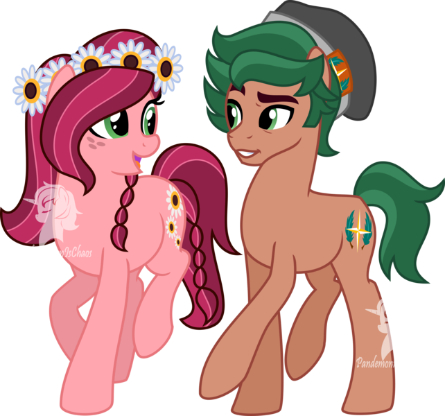 Size: 5558x5191 | Tagged: safe, artist:theartsyemporium, banned from derpibooru, deleted from derpibooru, derpibooru import, gloriosa daisy, timber spruce, ponified, earth pony, pony, equestria girls, legend of everfree, absurd resolution, braid, braided tail, brother and sister, equestria girls ponified, female, floral head wreath, flower, flower in hair, hat, male, mare, siblings, simple background, stallion, transparent background, vector, watermark