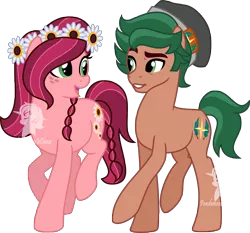 Size: 5558x5191 | Tagged: safe, artist:theartsyemporium, banned from derpibooru, deleted from derpibooru, derpibooru import, gloriosa daisy, timber spruce, ponified, earth pony, pony, equestria girls, legend of everfree, absurd resolution, braid, braided tail, brother and sister, equestria girls ponified, female, floral head wreath, flower, flower in hair, hat, male, mare, siblings, simple background, stallion, transparent background, vector, watermark