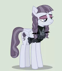 Size: 692x792 | Tagged: safe, artist:ginkadia, banned from derpibooru, deleted from derpibooru, derpibooru import, inky rose, pegasus, pony, honest apple, braid, clothes, female, goth, gray background, mare, simple background, solo