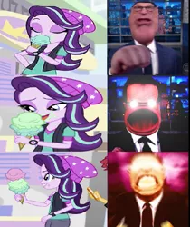 Size: 673x800 | Tagged: safe, banned from derpibooru, deleted from derpibooru, derpibooru import, screencap, starlight glimmer, equestria girls, mirror magic, spoiler:eqg specials, angry, food, ice cream, meme, messy eating, solo, stephen colbert, two scoops
