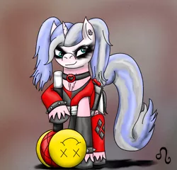 Size: 912x875 | Tagged: safe, artist:jbvonherb, banned from derpibooru, deleted from derpibooru, derpibooru import, oc, oc:silver thread, unofficial characters only, crossover, harley quinn, mallet, solo