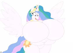 Size: 5500x4000 | Tagged: suggestive, artist:badgerben, artist:speedbumpv-drop, banned from derpibooru, deleted from derpibooru, derpibooru import, princess celestia, oc, oc:serge, alicorn, anthro, absurd resolution, big breasts, breasts, busty princess celestia, canon x oc, featureless crotch, female, giantess, giantlestia, huge breasts, impossibly large breasts, looking down, macro, simple background, smiling, spread wings, squish, white background, wingboner, wings