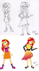 Size: 1785x3262 | Tagged: safe, artist:flight-of-the-moon, banned from derpibooru, deleted from derpibooru, derpibooru import, sunset shimmer, equestria girls, alternate costumes, beautiful, boots, clothes, dress, gloves, high heels, ponied up, redraw, shoes, sketch, solo