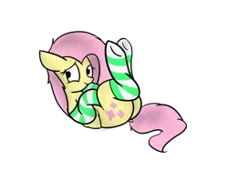 Size: 888x664 | Tagged: suggestive, artist:element, banned from derpibooru, deleted from derpibooru, derpibooru import, fluttershy, clothes, dock, on back, simple background, socks, solo, striped socks, transparent background