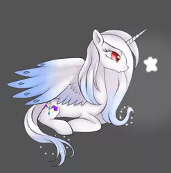 Size: 888x899 | Tagged: safe, artist:hanaty, banned from derpibooru, deleted from derpibooru, derpibooru import, oc, unofficial characters only, alicorn, pony, alicorn oc, female, gray background, horn, mare, simple background, snow, solo, wings