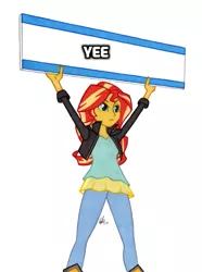 Size: 571x768 | Tagged: safe, banned from derpibooru, deleted from derpibooru, derpibooru import, sunset shimmer, exploitable meme, meme, sign, solo, yee