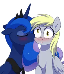 Size: 1524x1754 | Tagged: safe, artist:verawitch, banned from derpibooru, deleted from derpibooru, derpibooru import, derpy hooves, princess luna, alicorn, pegasus, pony, blushing, eyes closed, female, kissing, lesbian, lunaderp, mare, shipping